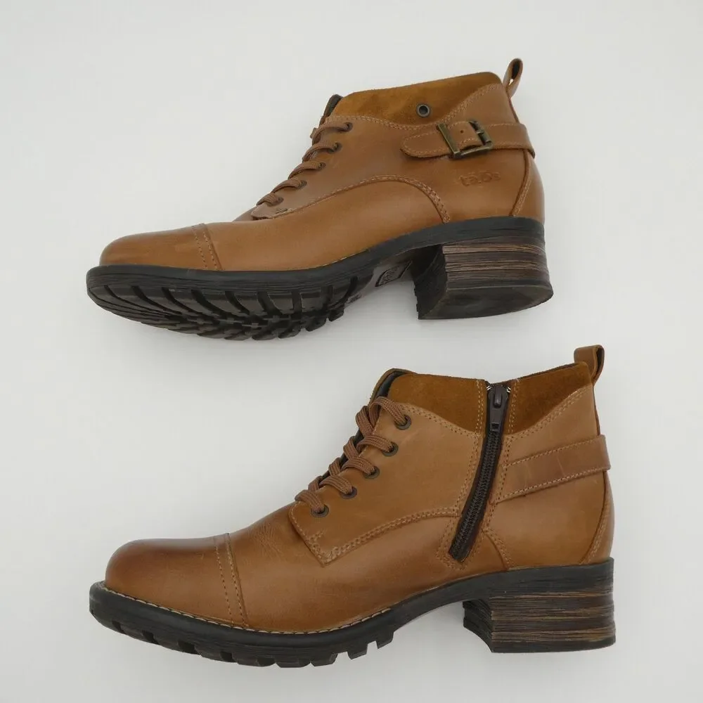 Taos Mini Crave Women's 9-9.5 Leather Zip Lace Ankle Boots Cognac Buckle Moto Bo